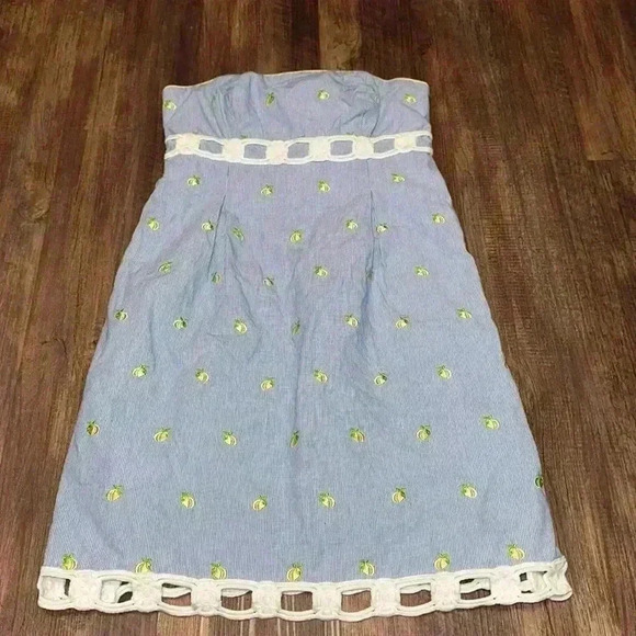 LILLY PULITZER EMBROIDERED LEMON STRAPLESS DRESS size 2 - Picture 1 of 7